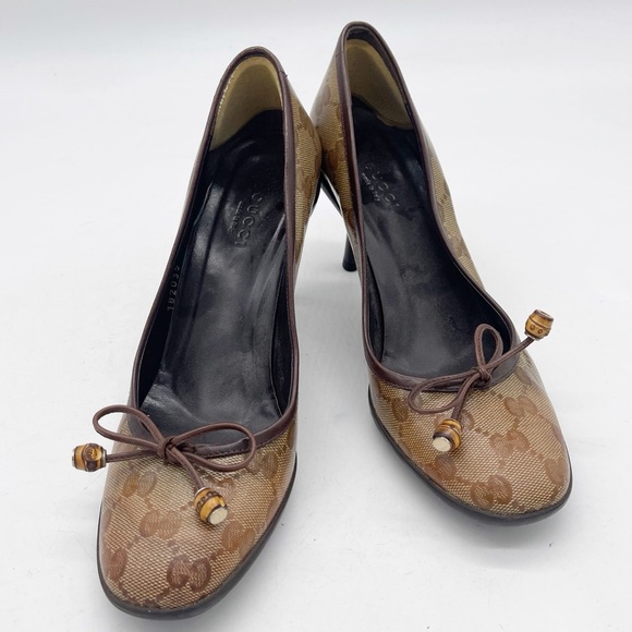 Gucci GG Crystal Canvas Bow Pumps Size 6 Classic - Picture 6 of 14